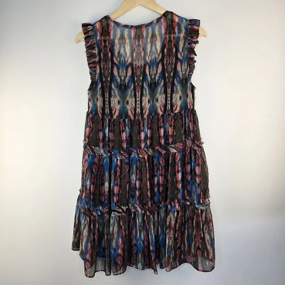 Sandro Multicolor Sleeveless Ruffle Dress Size 2/S Boho Chic - Picture 6 of 15
